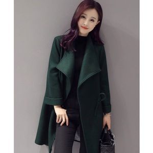 Plain Oversized Mid-Length Lace-Up Coat
